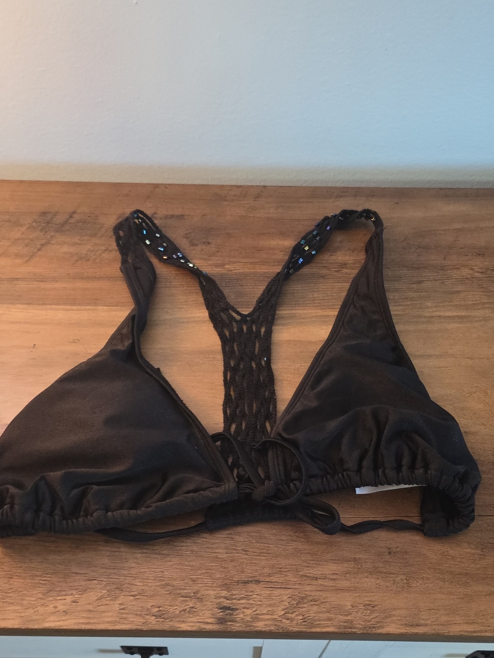 Xhilaration Black Lace-Back Triangle Swim Top